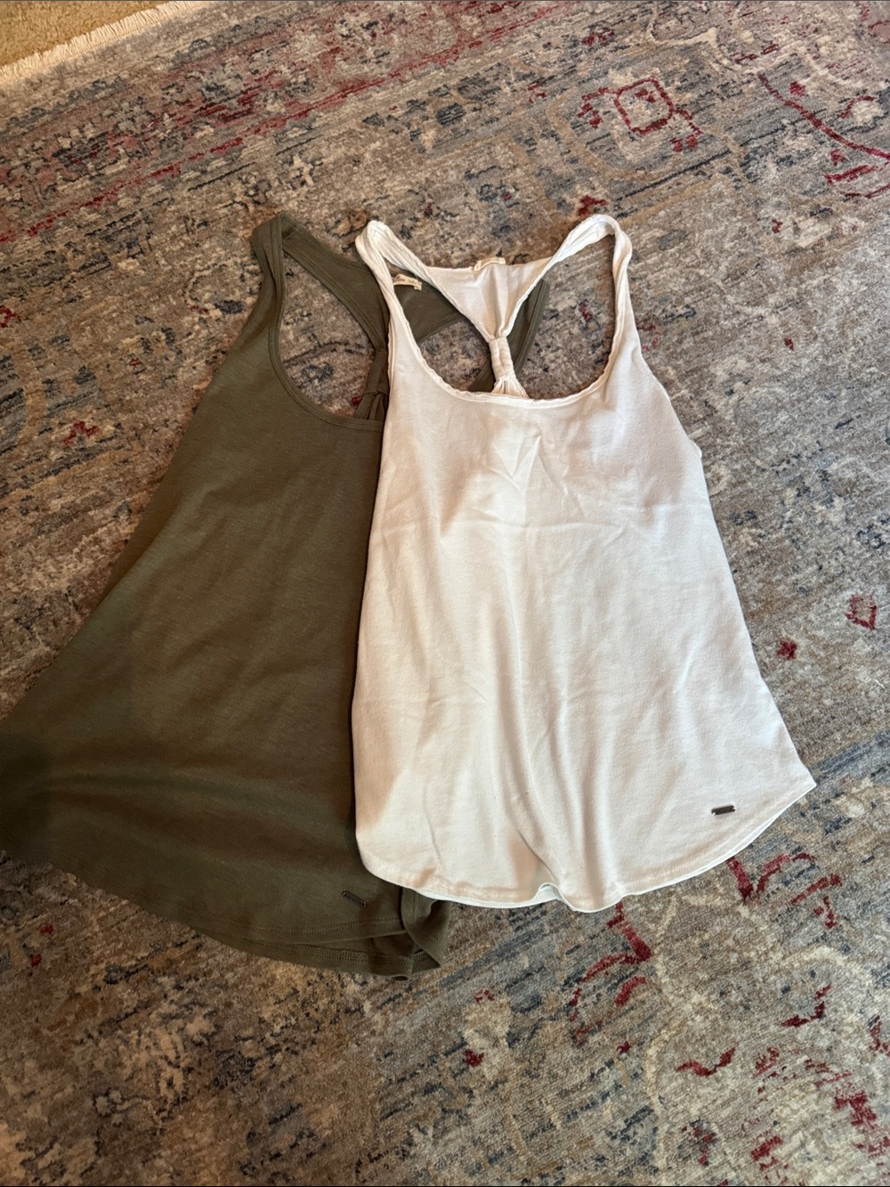 Hollister Racerback Tank Set in Olive Green & White